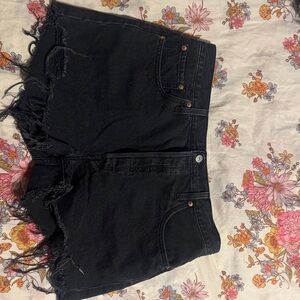 Levi's Black Jean Shorts with Frayed Hem